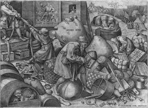 Engraved image from Bruegel of Everyman.