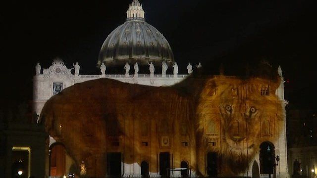A BBC image of the nature show projected onto St. Peter at the Vatican