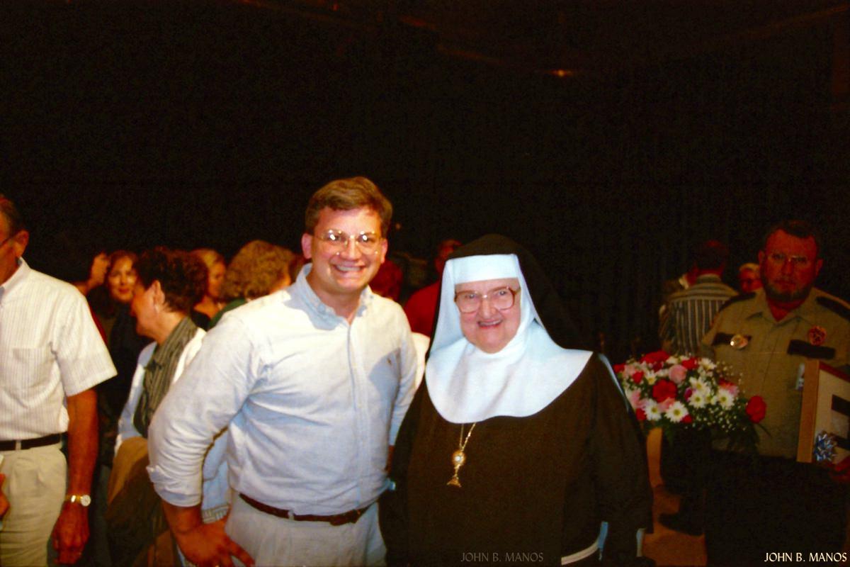 If you look in the left hand of the guy in the background, he is holding the image of St. Joseph I made and gave to Mother Angelica.