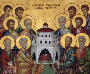 icon of synaxis of the the apostles, they hold the church among them