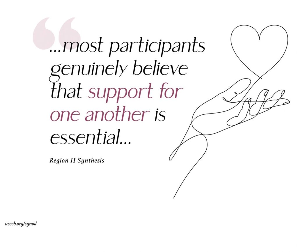 Image from the USCCB Report showing a hand with a heart and "support for one another is essential..."